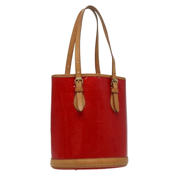 LOUIS VUITTON Monogram Vernis Bucket PM Shoulder Bag SPO Red LV Auth - Picture 1 of 16